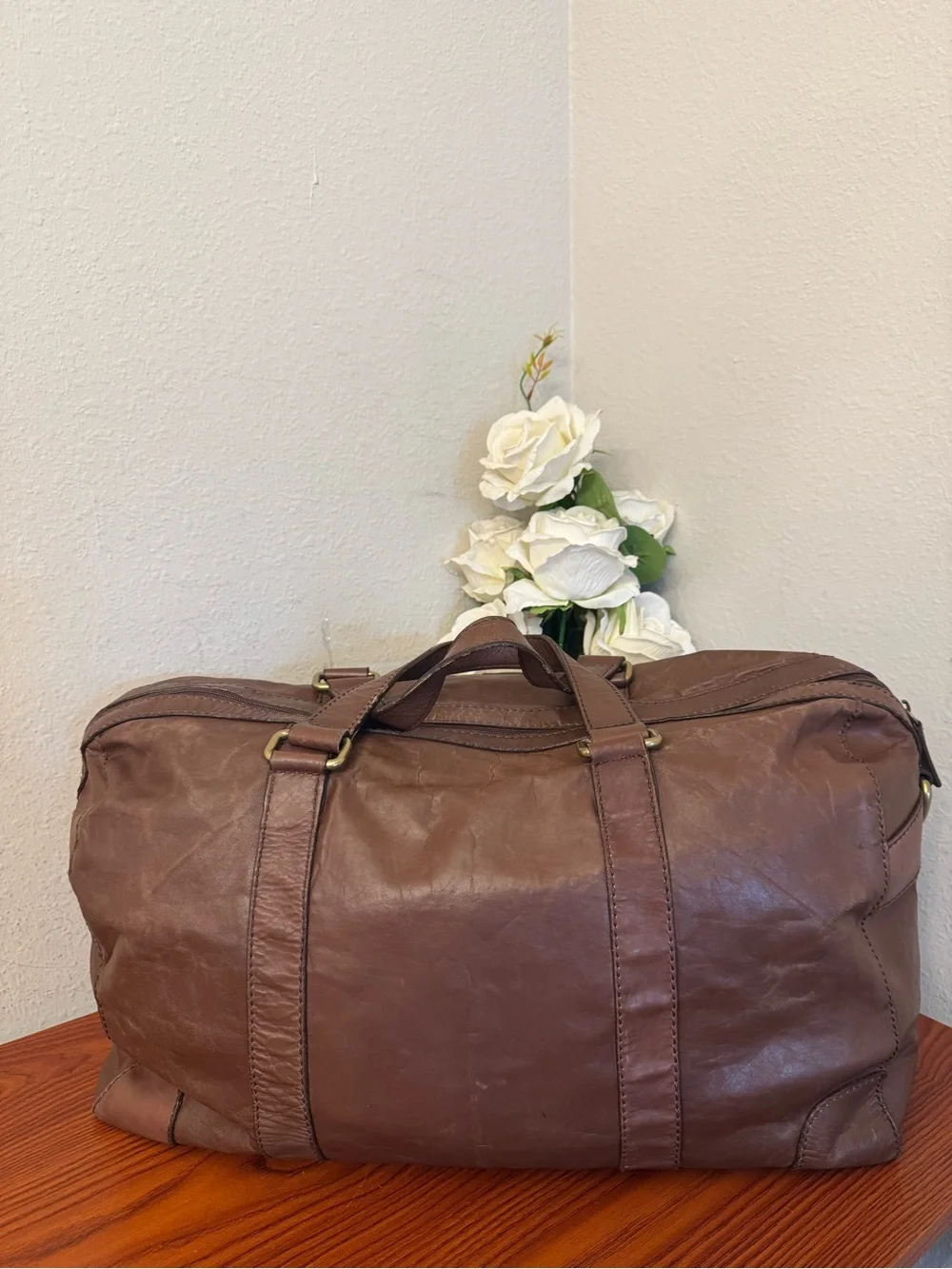 Fossil Brown Leather Duffel Bag